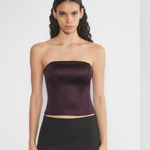 Aritzia Strapless Satin Bustier Top in Deep Plum